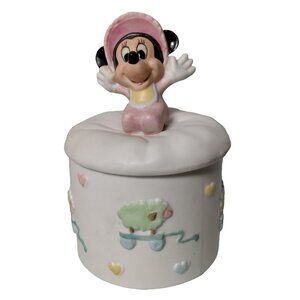 Vintage Disney Baby Minnie Mouse Trinket Box White Porcelain Sheep Wagon Heart
